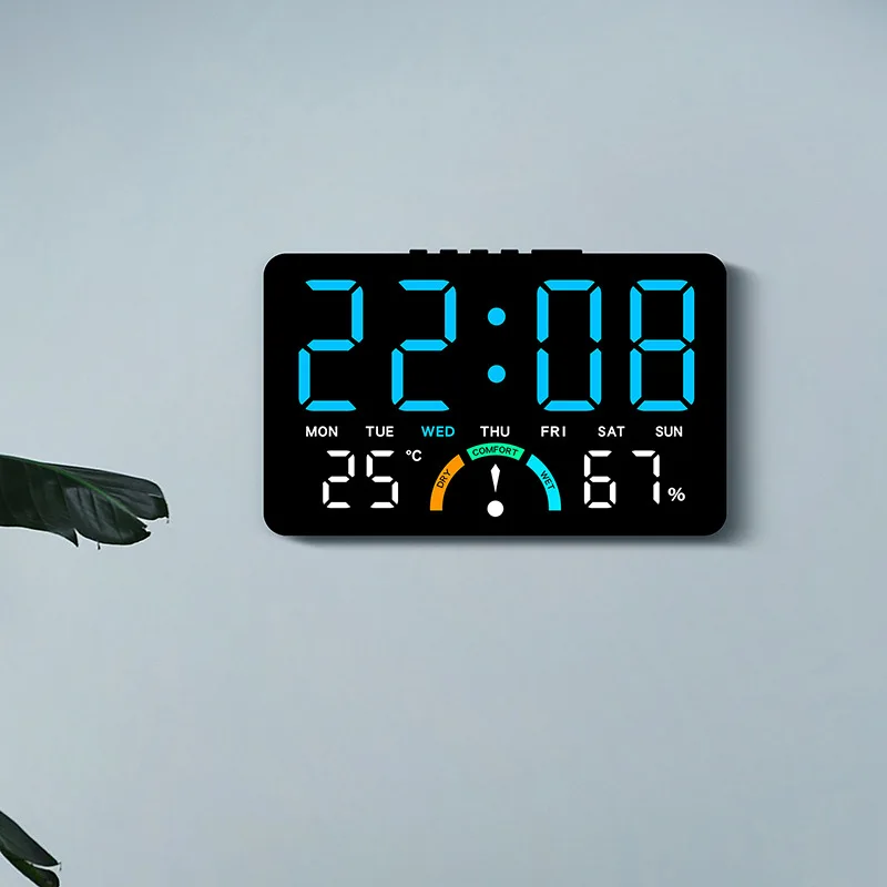 Digital Alarm Clock TEMP Humidity Week Comfort Level Dual Alarm Snooze Table Clock 12/24H Timer Auto Dimmable LED Wall Clock