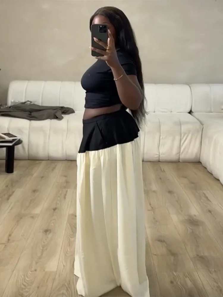 Wmstar Two Piece Set Women Wholesale Stock 2025 Summer New Fitted Short Top Wide Leg Contrasting Color Long Pants Fancy Club