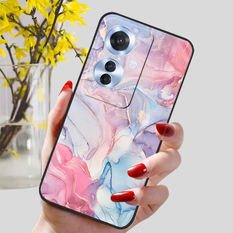 Black Marble Print Silicone Phone Cover - Fashionable Protective Shell and Soft TPU Case