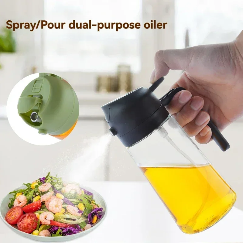 2025 New 470ml Kitchen Olive Oil Dispenser, 2in1 Olive Sprayer for Cooking Oils Dispenser, Home Air Fryer Outdoor Picnic Gadgets