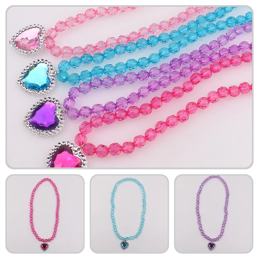 4 Sets Children's Necklace Eye-catching Jewelry Kids Gift Bracelet Decors Toddler Girl for Girls Little Princess Plastic
