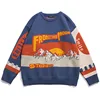 Spring and Autumn Fashion Casual Loose Men's Sweater Color Block Letter Printing Harajuku Pullover Couple Street Ropa De Hombre 1