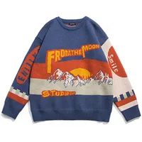 Spring and Autumn Fashion Casual Loose Men's Sweater Color Block Letter Printing Harajuku Pullover Couple Street Ropa De Hombre 1