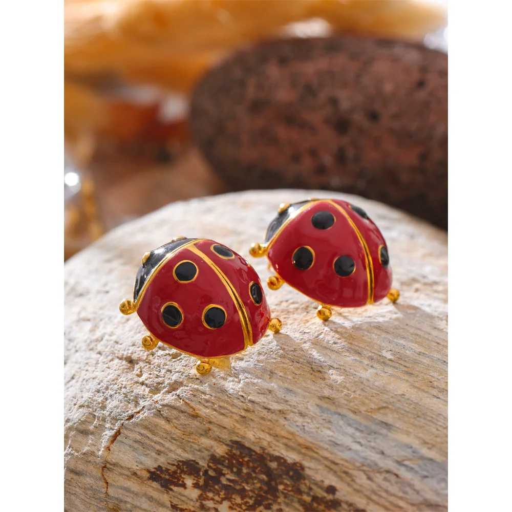 Yhpup Earrings Red Enamel Stud