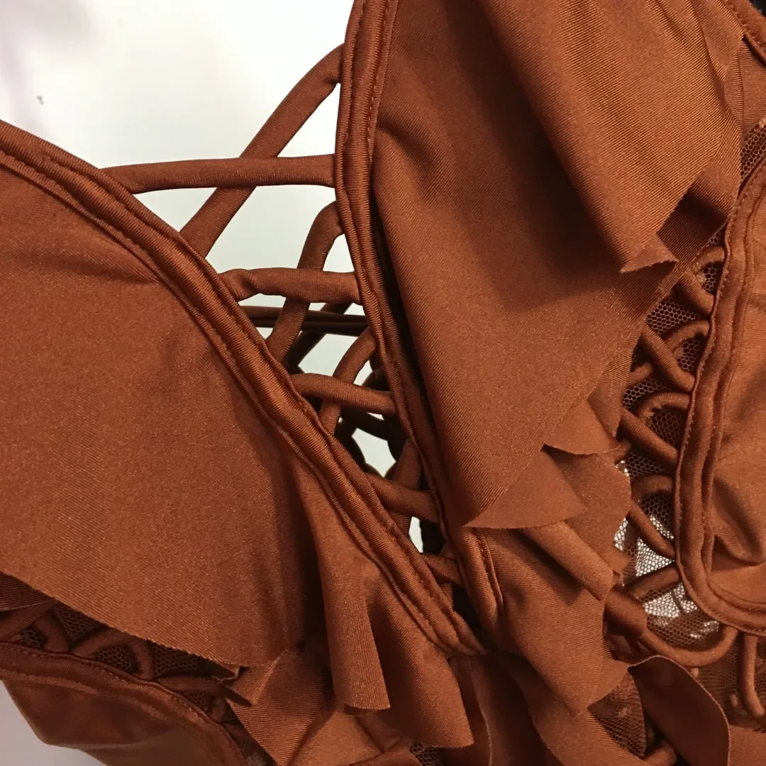 Summer Swimsuit Women's Sexy Bikini Hollow Small Chest Gathered, Conservative Covering Belly, Slim One Piece Swimsuit