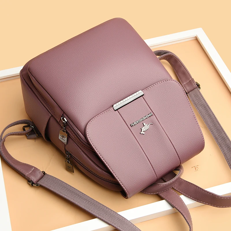 Women Backpack School Bags For Girls Soft Leather Female Vintage Bag School Bags Women PU Backpacks Fashion Travel Bagpack 6