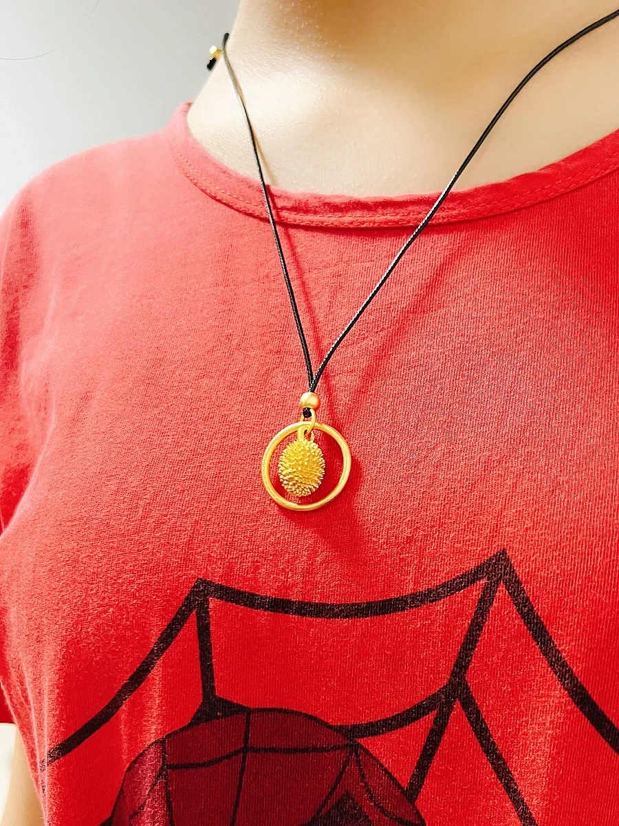 

Color Durian Fruit Pendant Safety Buckle Transfer Beads Sexy Necklace 100% Plated Real 999 Gold 18k Versatile Fashion Girl for W