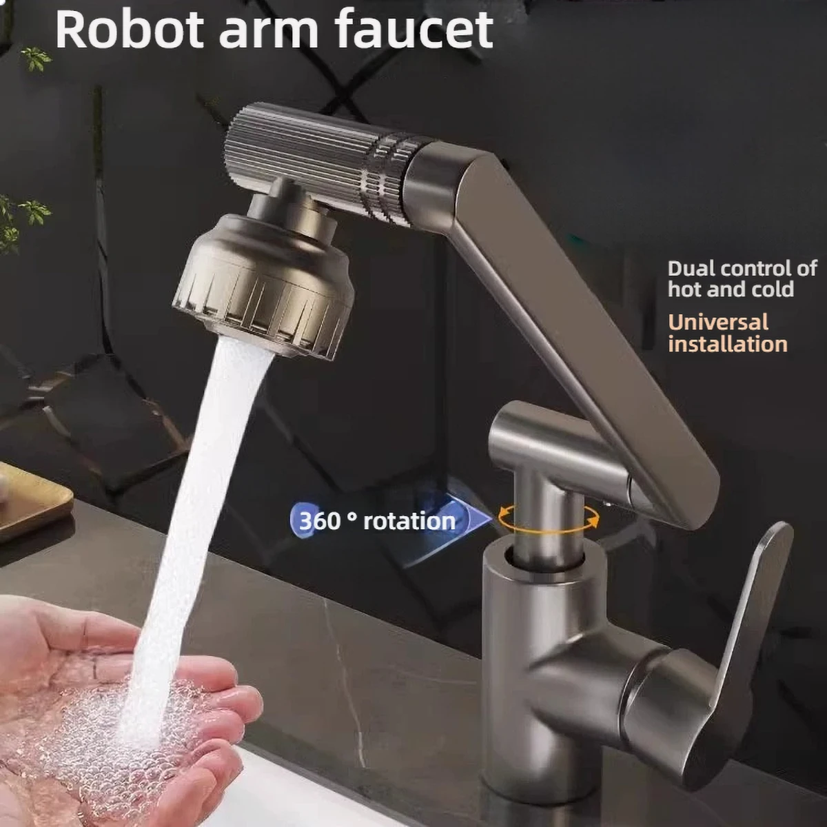 Robotic-Arm 360/1080° Rotating Faucet Dual Hot/Cold Control 3 Water Modes Kitchen Bathroom Sink Faucet Universal Installation