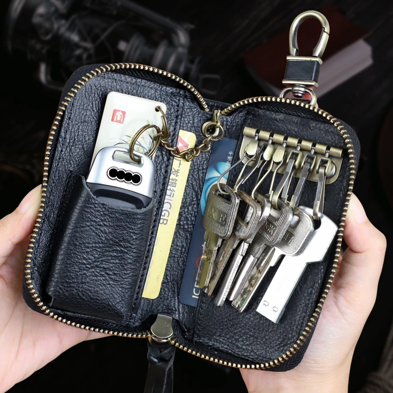 

Genuine Leather Men Women Key Holder House Keychain Bag Organizer Smart Key Case Card Holder Coin Purse Small Mini Key Wallet