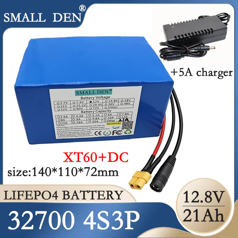 

12,8 В 21A Lifepo4 Аккумуляторный блок + 14,6 в 5A зарядное устройство 4S3P-32700 встроенный 40A одинаковый порт сбалансированный BMS 12 в источник питания + зарядное устройство