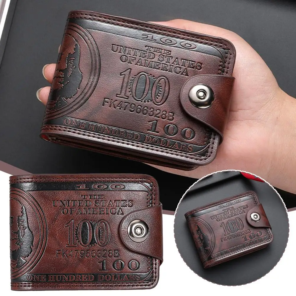 Men's Wallets with 100 US Dollar Pattern Hasp Male Leather Wallet with Zipper Card Holder Coin Pocket Purse Cartera Hombre