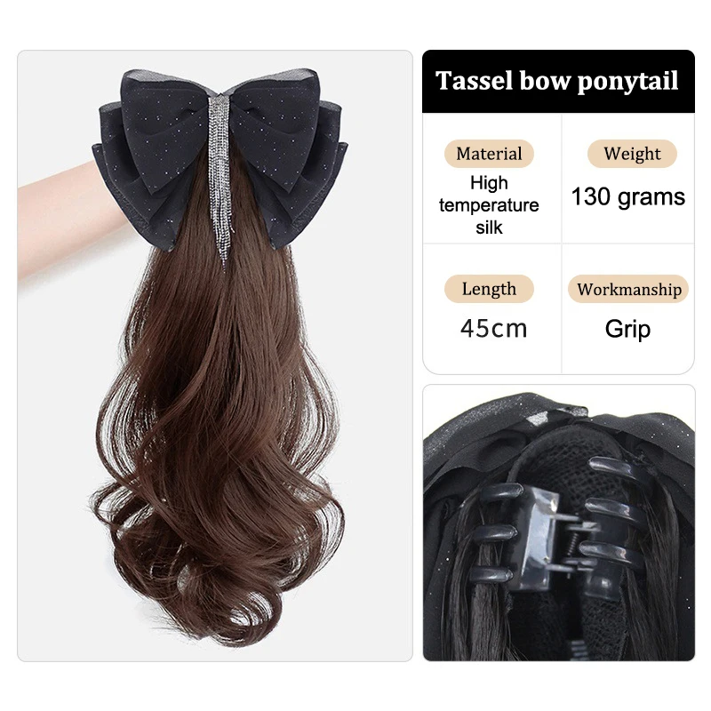 Elegant Tassel Bow Wig with Heat-Resistant Curly Hair & Sophisticated Accessories