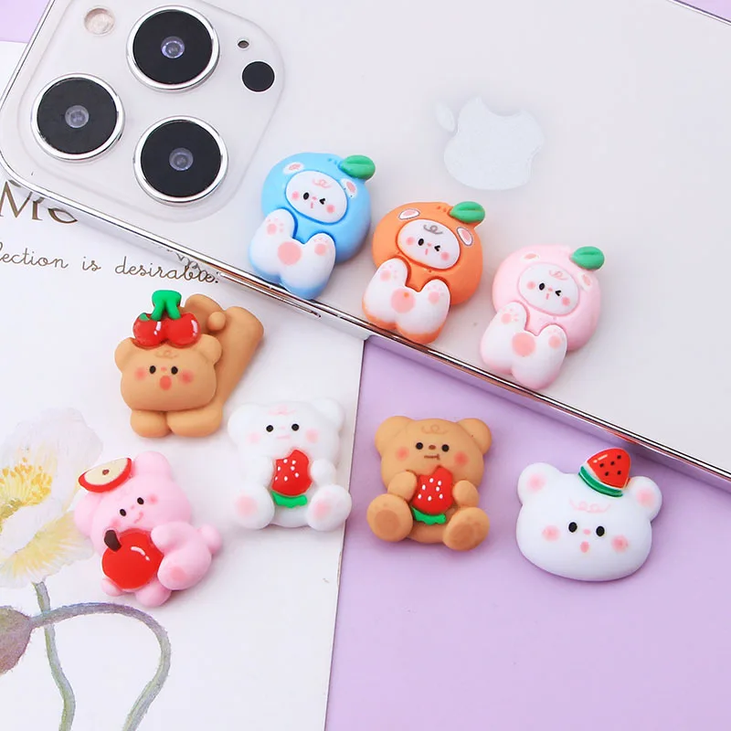 

10pcs Mini Kawaii Cartoon Cat Bear Resin Flat Back Cabochons Scrapbook Diy Party Hairpin Accessories Home Decoration Craft
