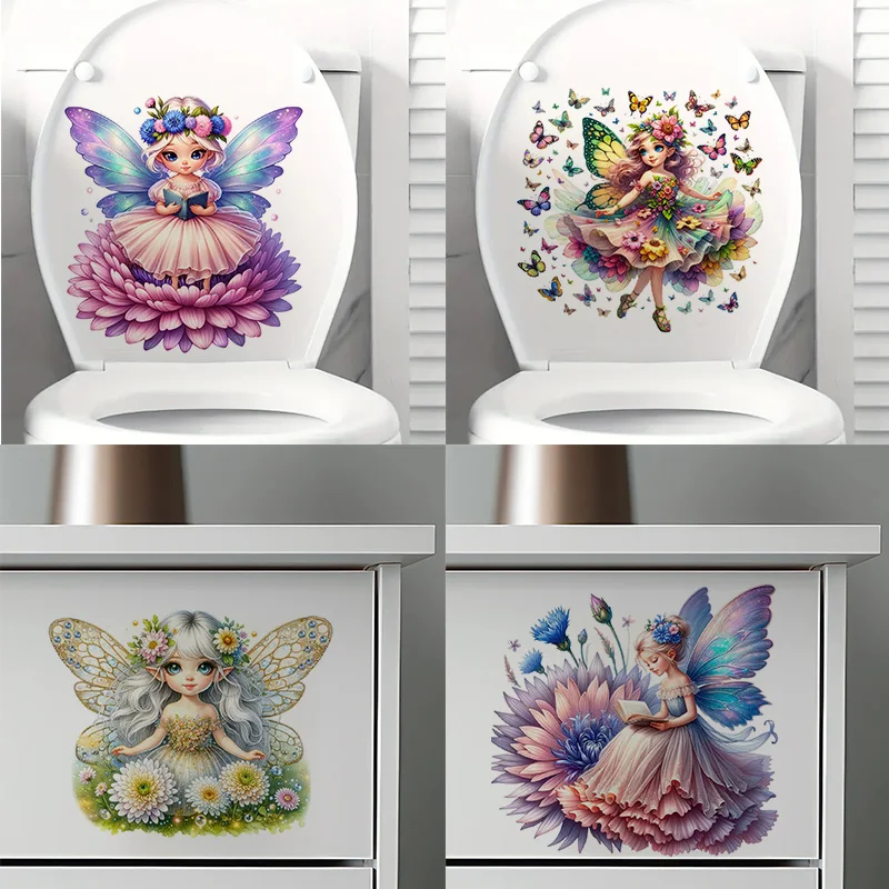 Beautiful Little Fairy Stickers Self-Adhesive Toilet Lid Stickers Wall Decal Removable Reusable Vinyl Car Sticker for Bathroom wall stickers,toilet stickers