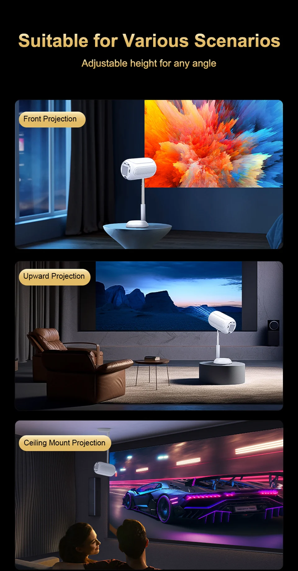 WZATCO T6 Portable Mini Smart Full HD 1080P LED Projector Android WiFi Projetor LCD Beamer Proyector Movie Freestyle Ceiling