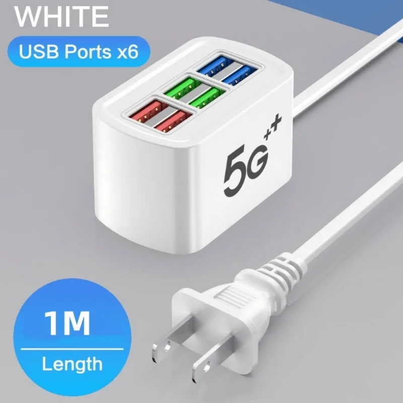 6-Port USB Hub Charger Station with Fast Charging Power Strip Adapter