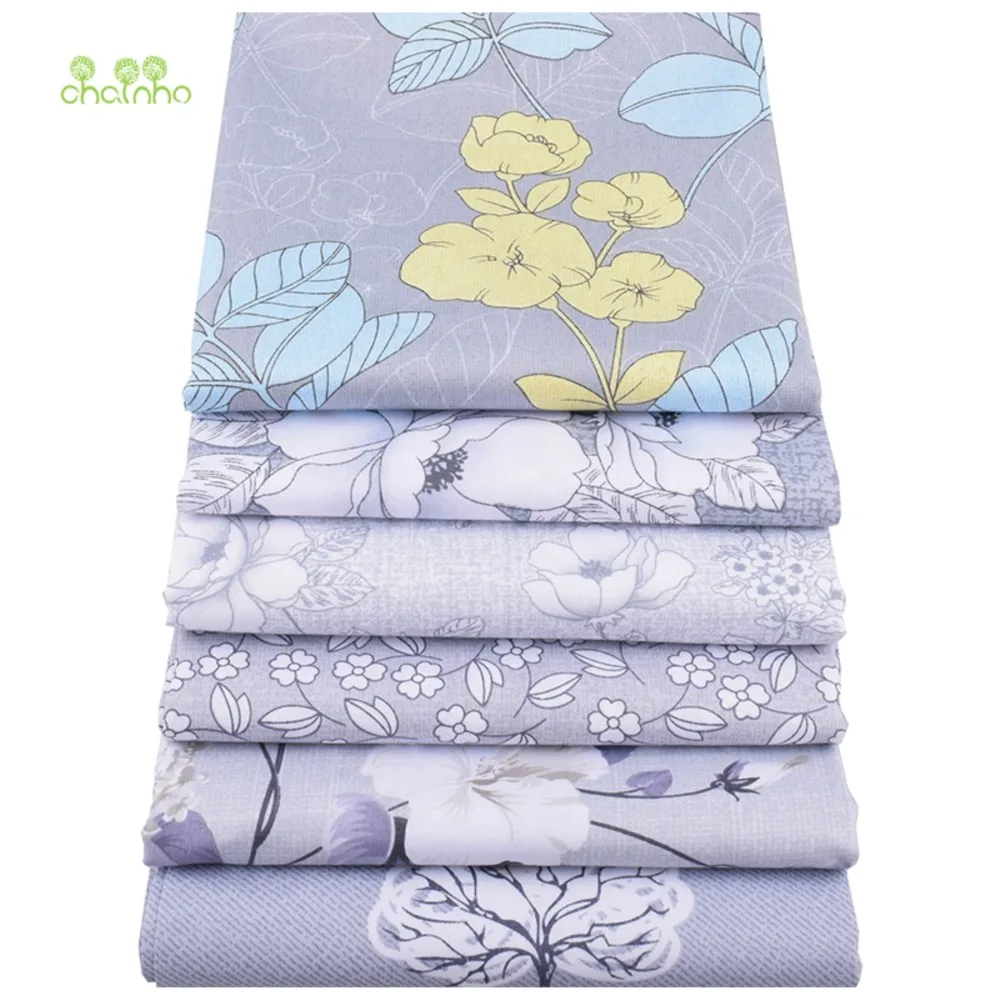 Chainho,Printed Twill Weave Cotton Fabric,Patchwork Cloth,DIY Sewing Quilting Material,Gray Floral Series,2 Specification,CC231
