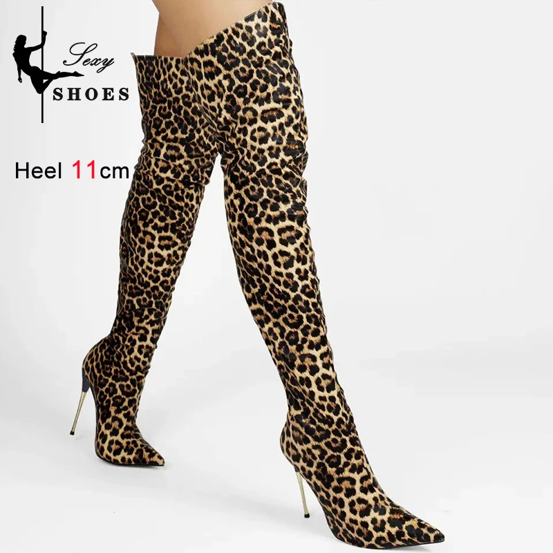 Over-the-Knee Women's Boots Pointed Toe Back Zipper Patent Leather Ladies Shoes Nightclub Bar Party Catwalk Boots 45 Plus Size