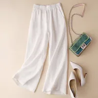 Fashion Full Length Casual Pants for Women Cotton Linen Wide Leg Pants Solid Summer Pants Female Loose High Waist Straight Trous - Image 3