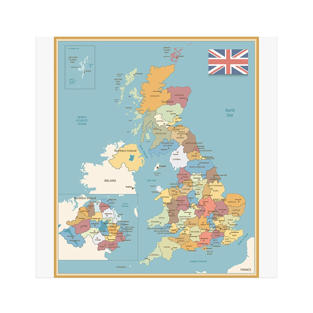 90*90cm Political Map of The United Kingdom Vintage Non-woven Canvas Painting Wall Poster Living Room Home Decor School Supplies