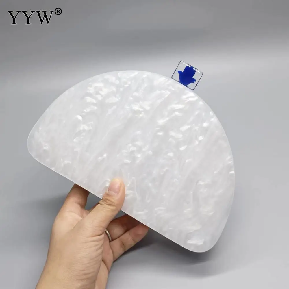 

White Acrylic Clutch Handbag Vintage Women Semi Circular Evening Party Banquet Purse Crossbody Shoulder Hard Bag Box Lady Bridal