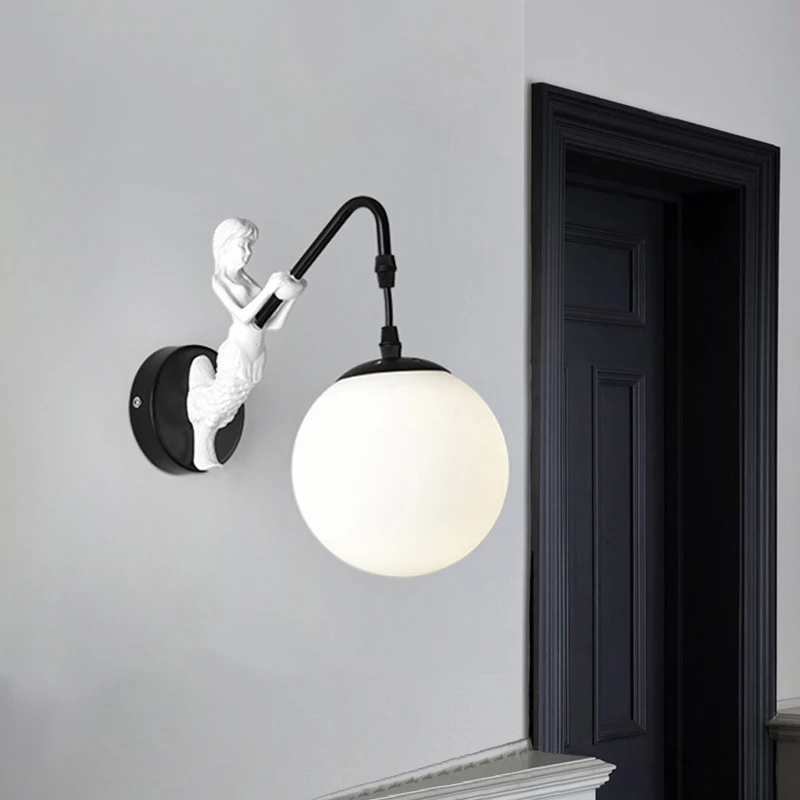 Modern Minimalist Interior Wall Lamp E27 Bedroom Bedside Aisle For Home Ball Wall Lights Black Loft Lamp - Wall Lamps -