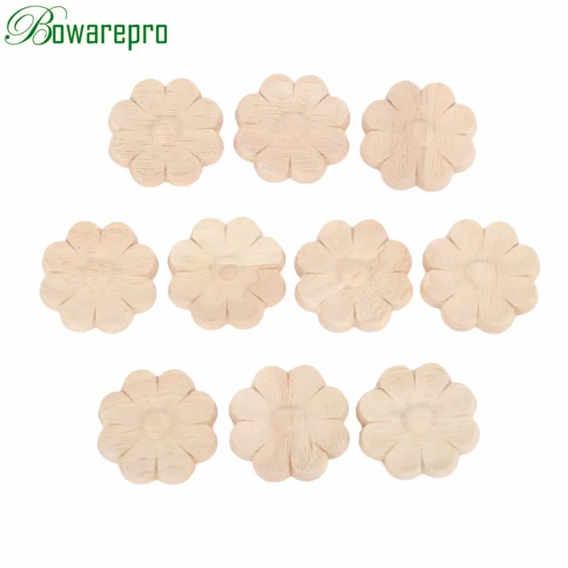 

bowarepro 10PCS Applique Frame Flower Carving Wood Applique For Furniture Cabinet Unpainted Mouldings Decal Decorative 4/5/6CM