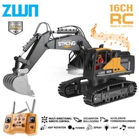 ZWN 16CH Remote Control  With LED Lights Music Professional RC Model Excavator Alloy Simulation Construction Vehicle Toys Gifts 1