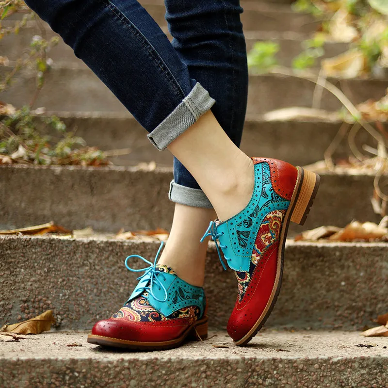 Preppy Style Autumn and Spring Retro Women's Shoe Genuine Leather Oxfords British Style Female Derby Shoes 36--42