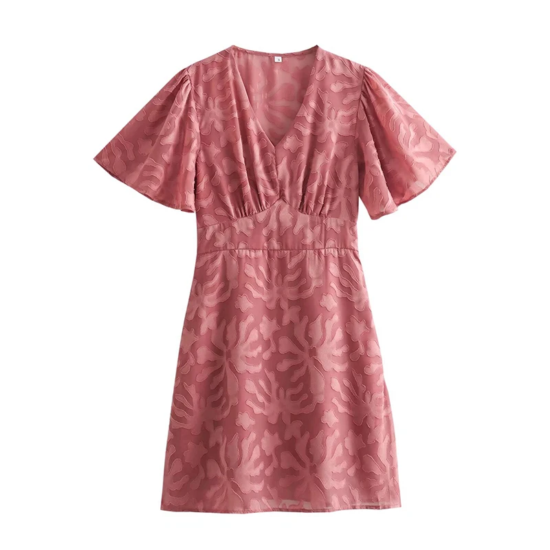 

Женское жаккардовое мини-платье, элегантное праздничное платье с коротким рукавом и V-образным вырезом, лето 2024