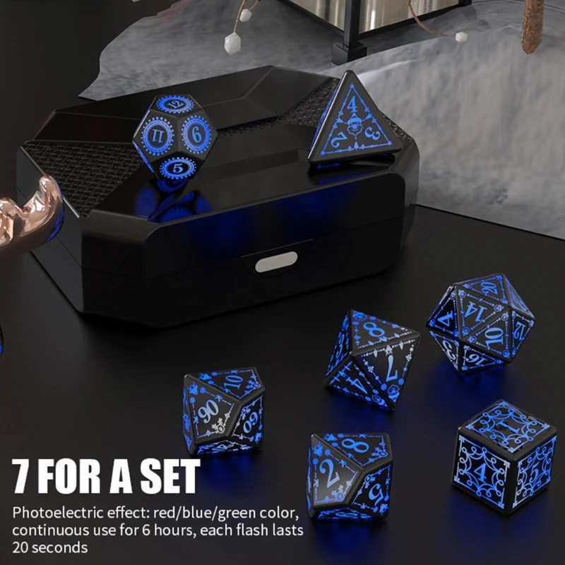 242F 7 Pcs Glowing LED Dices Role Playing Game Polyhedral Dices LED Electronic