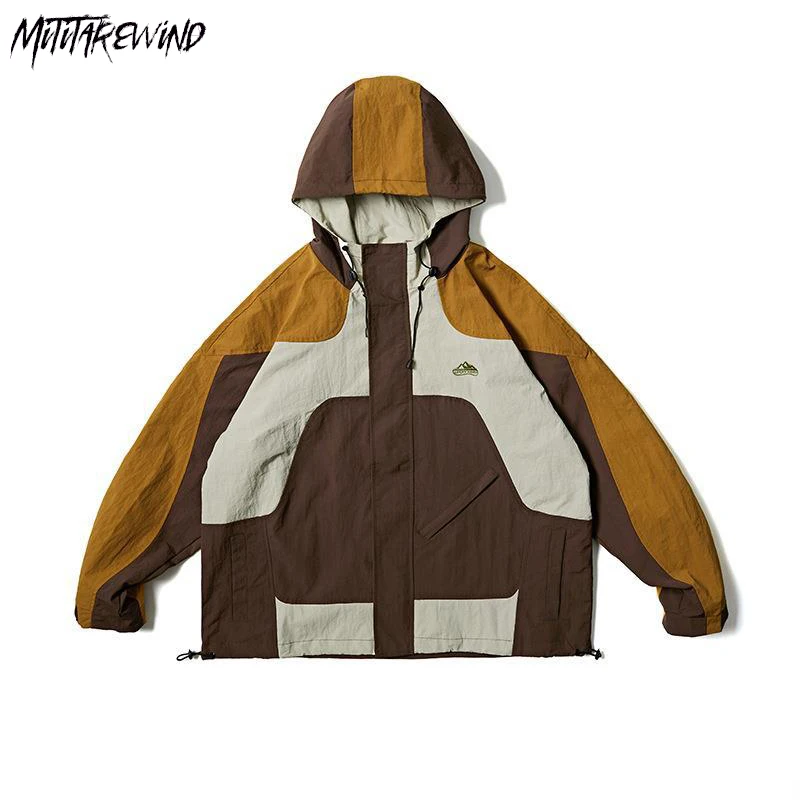 

Japanese Contrast Color Outdoor Jackets Couple Casual Long Sleeve Autumn Winter Zipper Korean Hooded Streetwear Outwear Coats