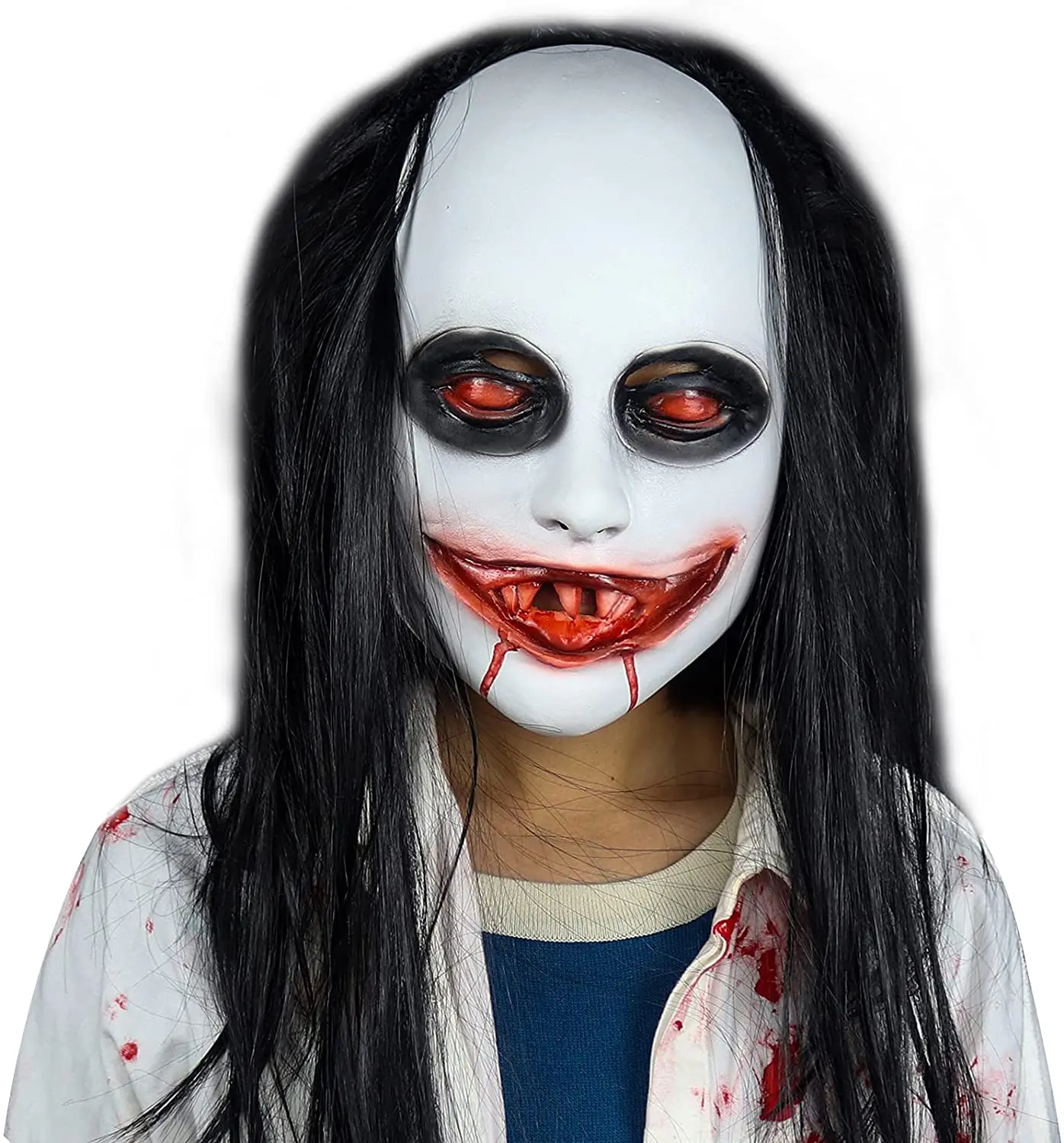 

Horror Grimace Ghost Mask Scary Zombie Latex Skin with Long Hair Realistic Halloween Cosplay