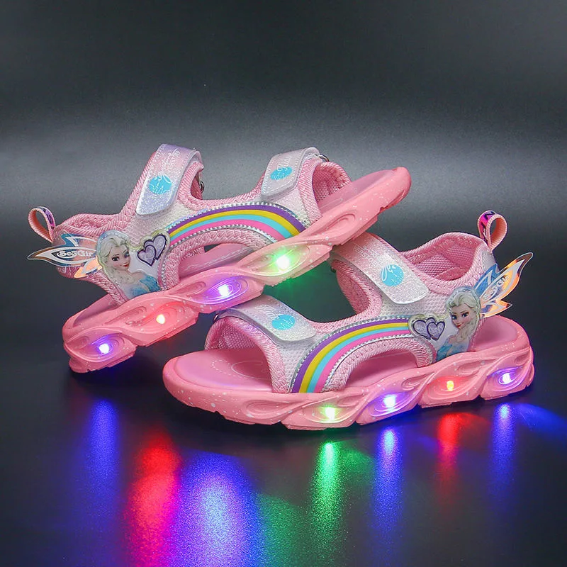 best children's shoes Disney children's shoes summer elsa girls mesh toe sandals beach shoes fashion ins frozen princess soft bottom led light sandals comfortable sandals child