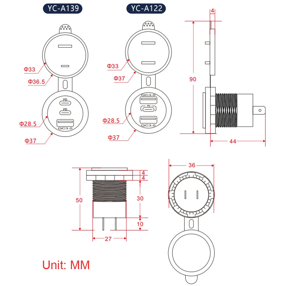 Caricatore per Auto 12V-24V con Presa 75W PD Tipo C QC 3.0, 3 Porte USB, Impermeabile, per Auto, Camper, Nautica - Image 6