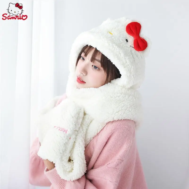 

Kawaii Sanrio Hello Kitty Kuromi Cinnamoroll Cartoon Cute Adult Children Fall Winter Cold Warm Scarf Hat Gloves Three-Piece Gift
