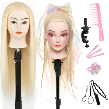 Mannequin Head with 11pcs Hair Heavy-Duty Clamp Holder Base, Braiding Tools - for Salon, Beauty School Practice Set