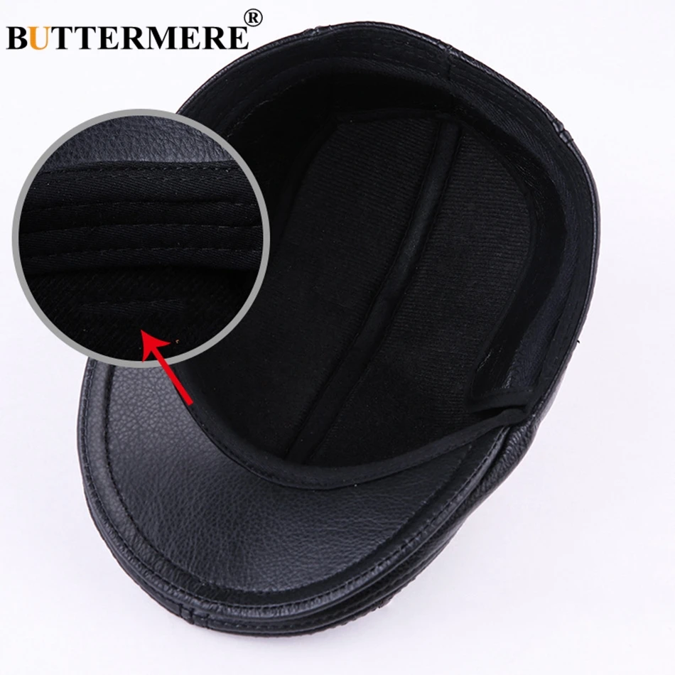 Beret hat BUTTERMERE flat caps men real leather duckbill hats berets earflaps casual directors cap male vintage winter driving caps for casual hat woolen beret