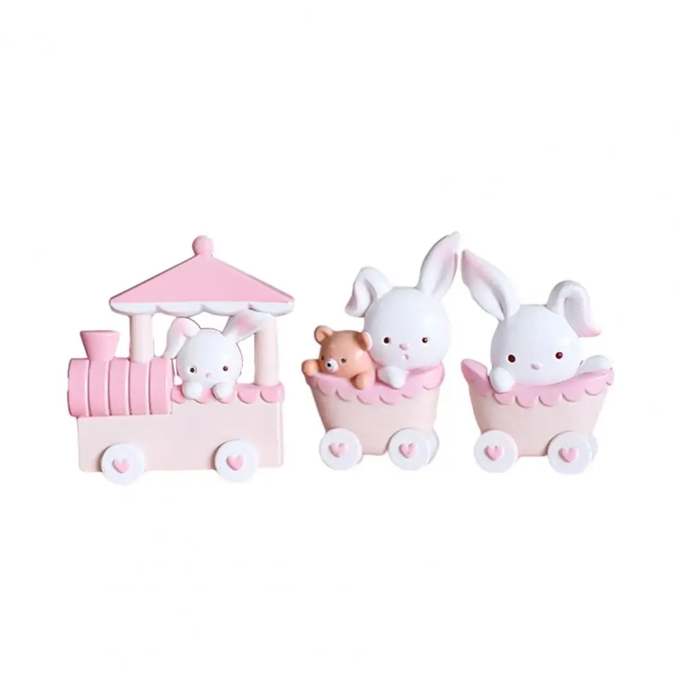 Easter Bunny Ornament Easter Bunny Train Figurines Pink Rabbit Ornament Spring Holiday Decoration Cartoon Bunny Figurine