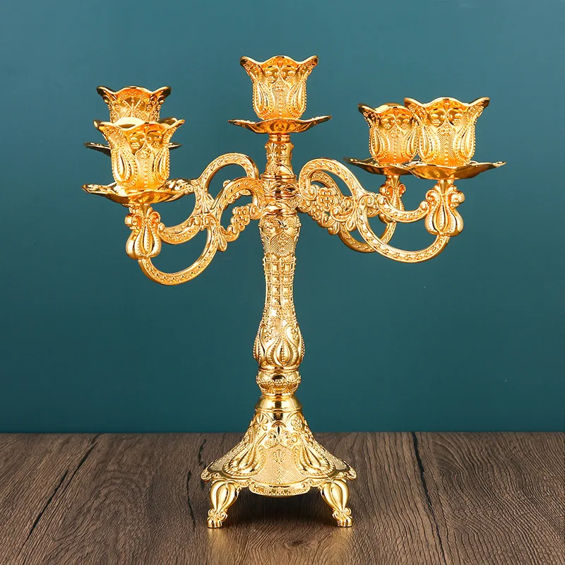 Candelabro De Oro De 3 Brazos Para Decoración De Mesa De Boda