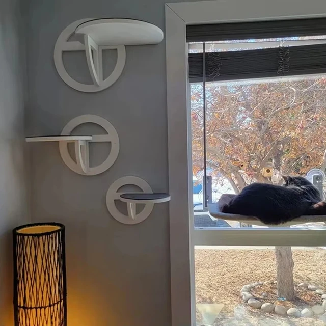 Circular Wooden Cat Wall Shelves Cat Play Furniture Sturdy Build Provide a Cozy and Trendy Spot for Cats to Lounge and Explore 2