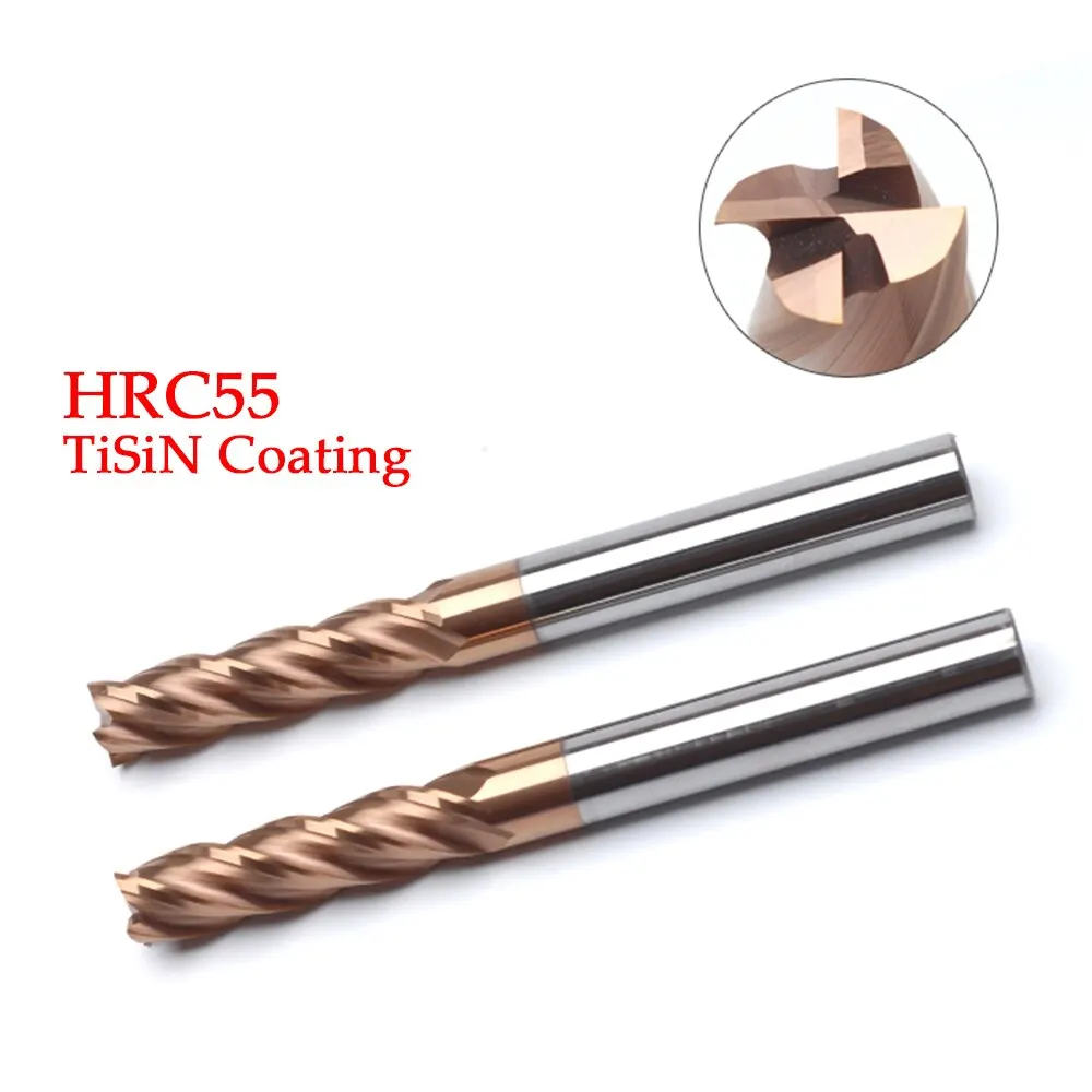 HRC55 Carbide 4 Flutes End Mill Milling Cutter Alloy Coating Tungsten