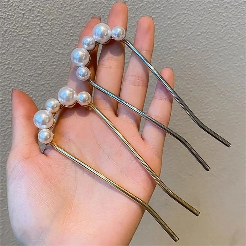 U자형 헤어핀 진주 합금 웨이브 헤어 클립 심플 메탈 바비 핀 바레트 신부 헤어스타일 도구 액세서리 웨딩