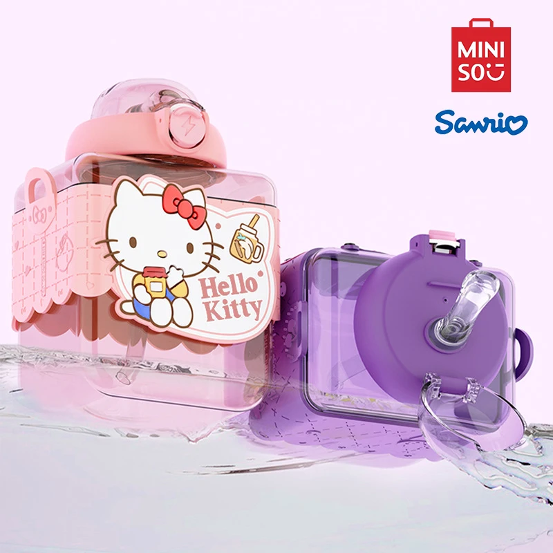 

MINISO 900 мл Hello Kitty бутылка для воды с соломинкой большой емкости мультфильм Kawaii Cinnamoroll бутылка для воды полакко кросс-боди чашка