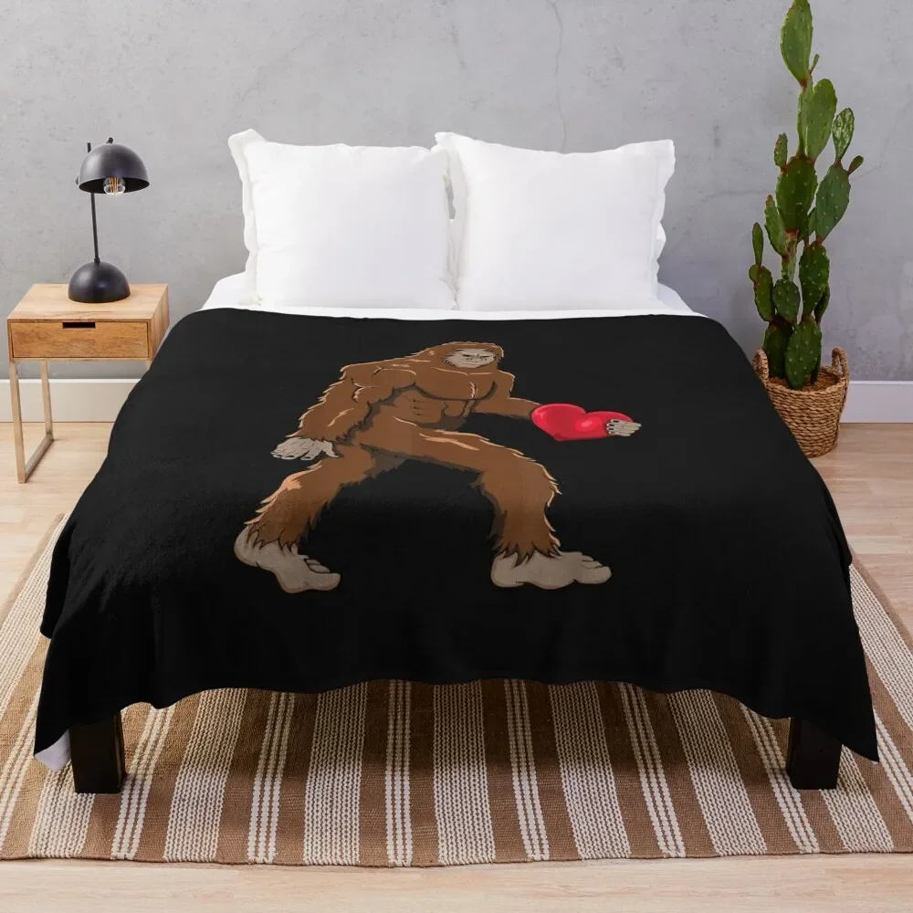 Cute Bigfoot Heart Throw Blanket for winter Flannel Blankets