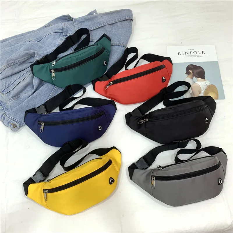 

Nylon Men Waist Bag Fashion Crossbody Bag Solid Color Travel Phone Pouch Unisex Belt Purse Black Hip Waist Pack Women Chest Bags