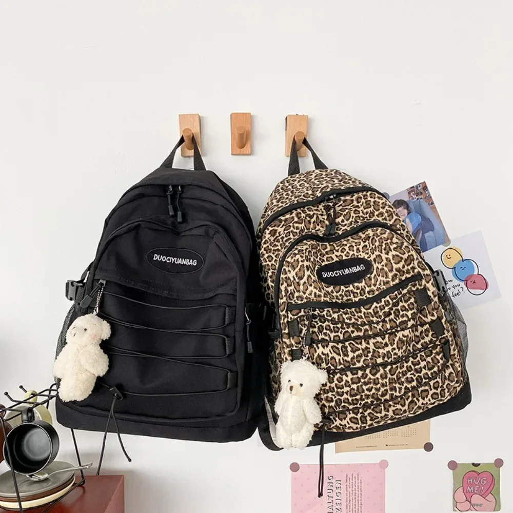 European and American Retro Leopard Print Student Schoolbag Korean Version Ulzzang Versatile Large Capacity Backpack for Women 4