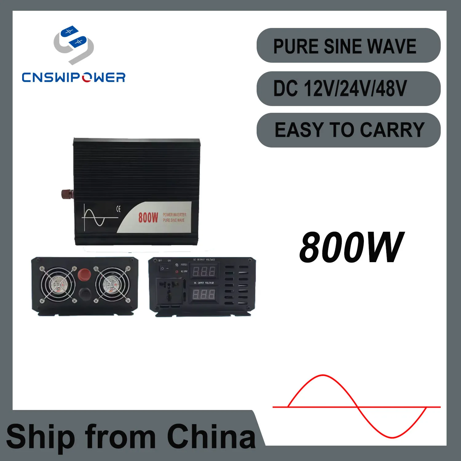 800W pure sine wave solar power inverter DC 12V 24V 48V to AC 110V 220V ...