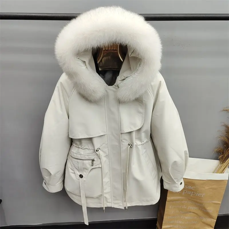 2023 New Women Fox Fur Liner Detachable Parkas Winter Female Thicken Warm Hooded Fur Jacket Loose Large Size Fashion Outcoat