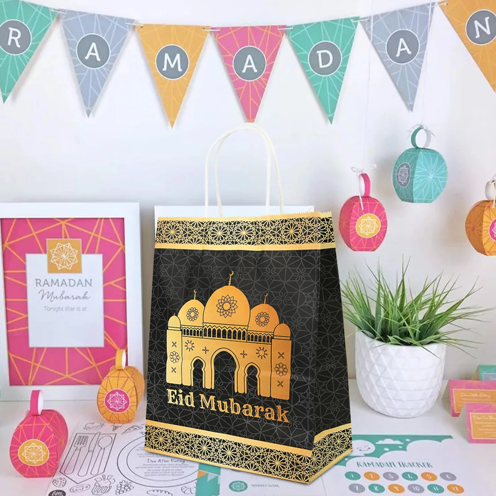 12Pcs Eid Mubarak Gift Bags Eid Mubarak Kraft Paper Gift Bags Eid